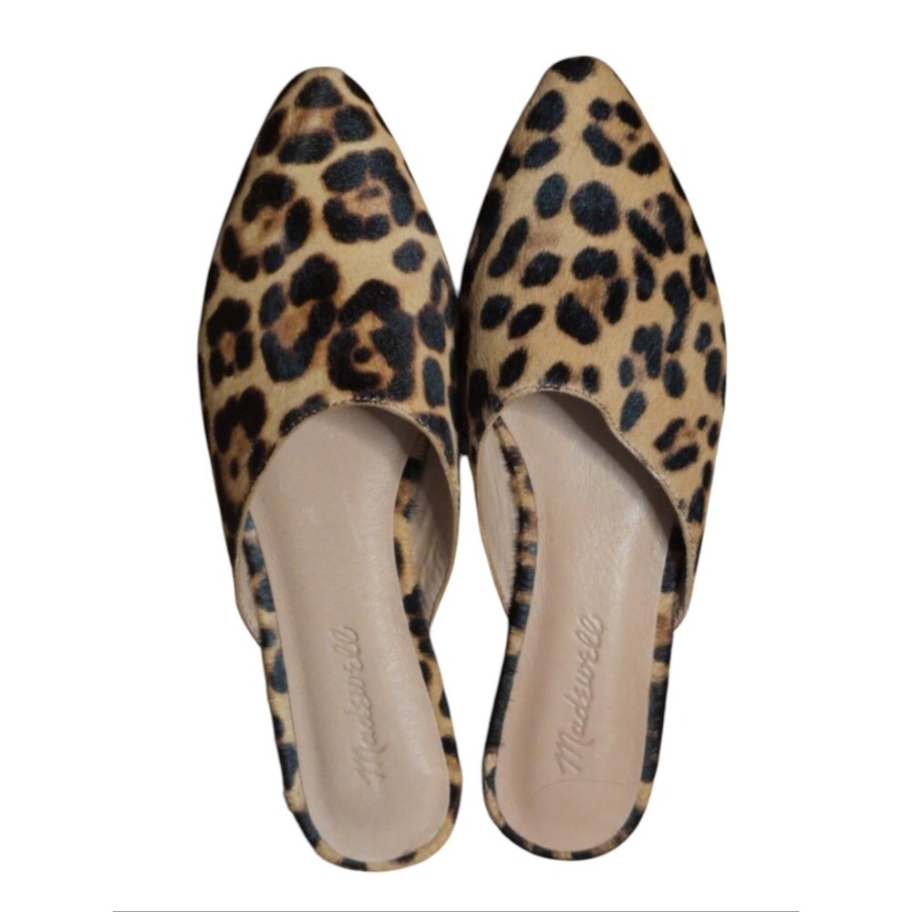 Madewell Remi Mule in Leopard Calf Hair Pointed Toe Slides Boho Cloudlift 6.5